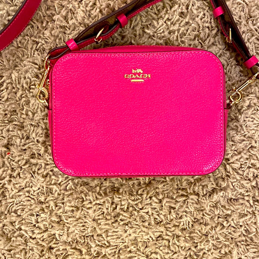 Coach Mini Camera Crossbody with Canvas Monogram Strap